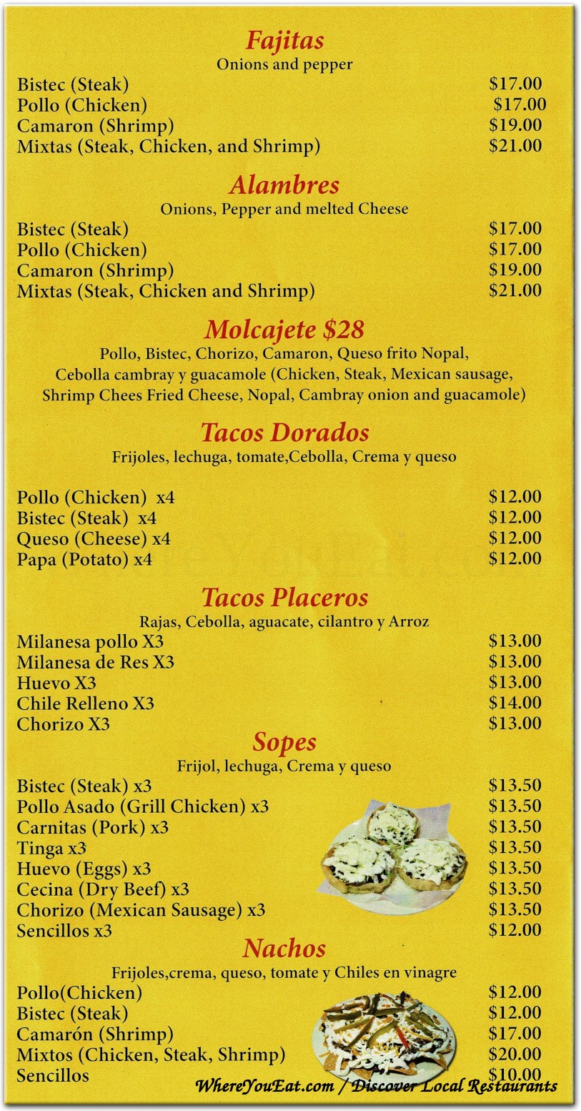 La Fortuna Mexican Restaurant Menu