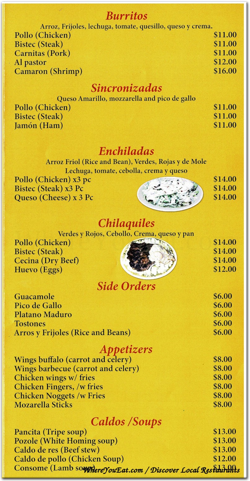 La Fortuna Mexican Restaurant Menu