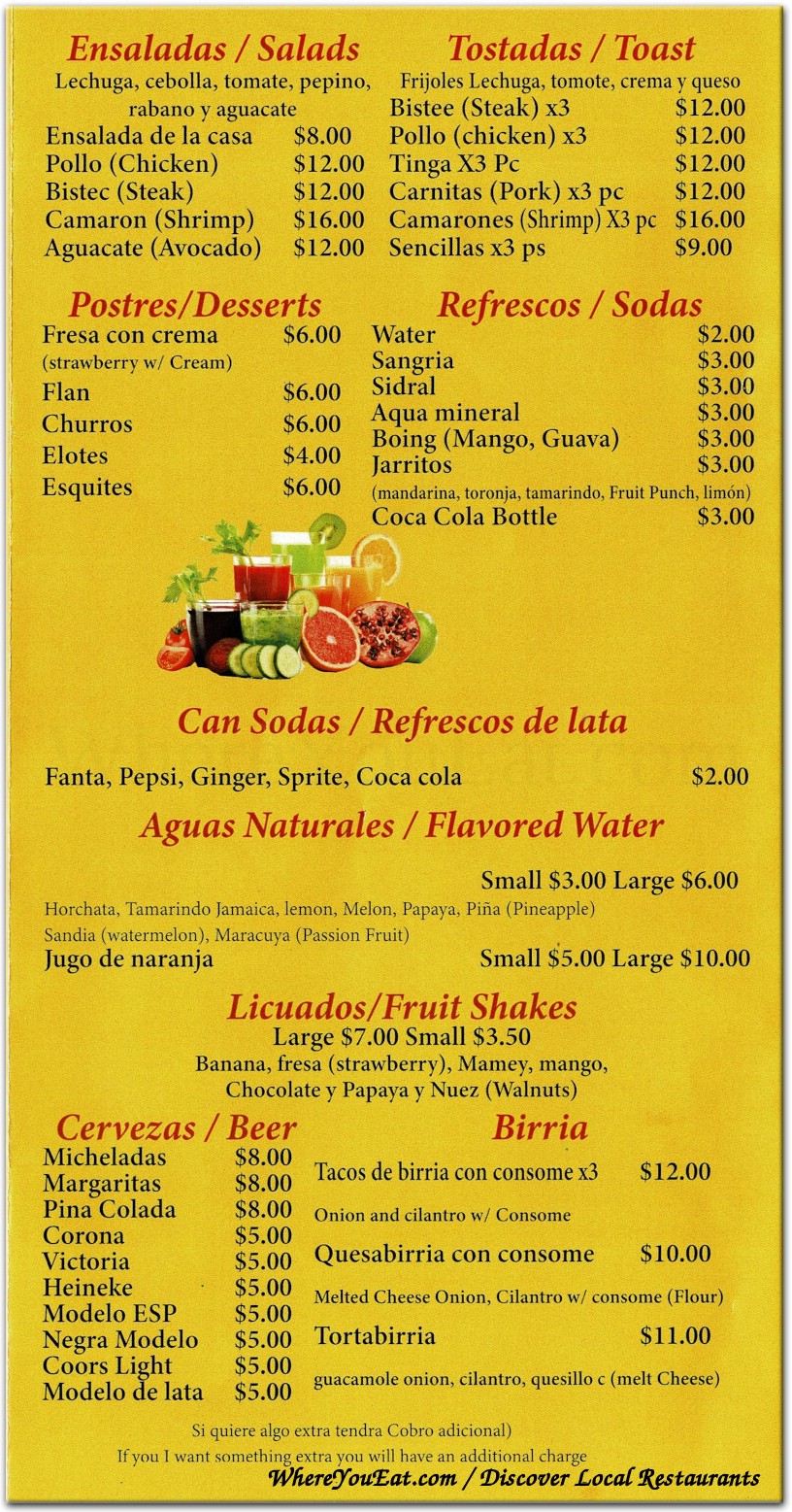 La Fortuna Mexican Restaurant Menu